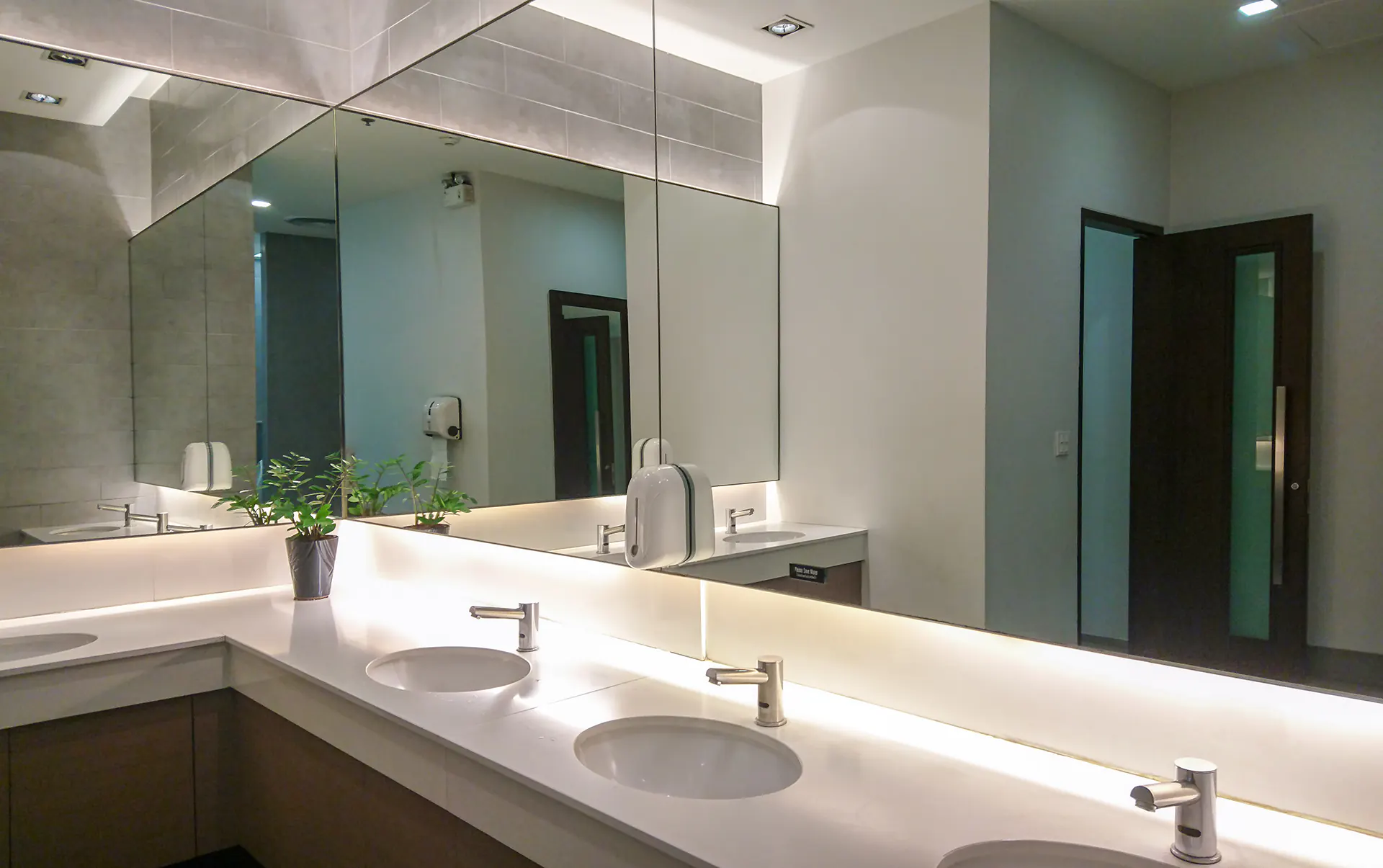 A clean commercial bathroom